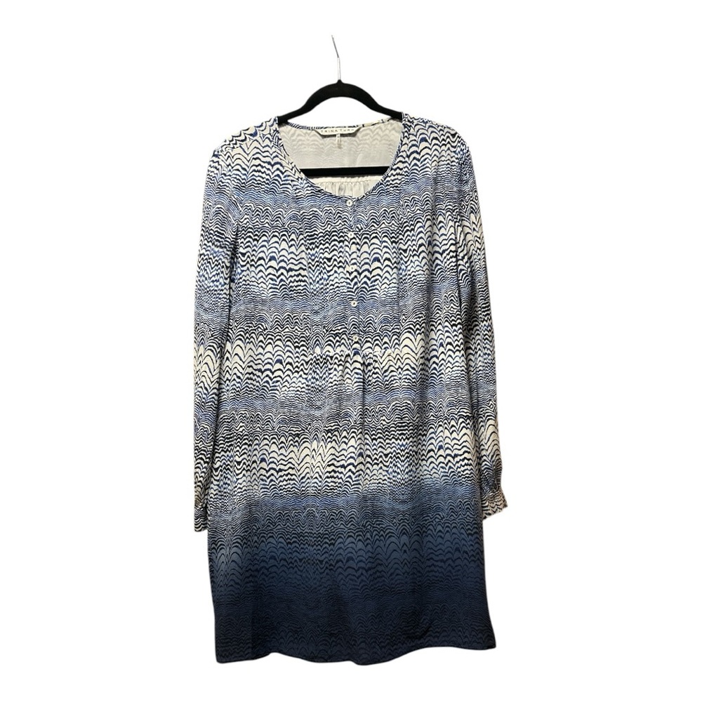 Trina Turk Silk Dress, Blue Ripple Wave Print, Size 12